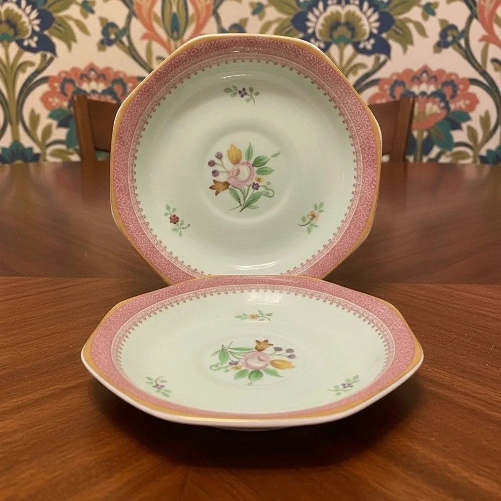 Adams Calyx Ware Lowestoft Dessert Plates, Set of 2 Hand-Painted Fruit Tableware